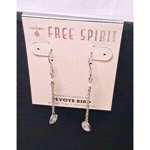 Peyote Bird 2" Earrings Clear/Frosted Gemstone On Chain Sterling Silver NWT